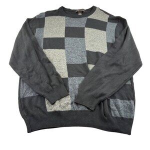 Pierre Cardin Vintage Men's XL Acrylic Checkered Sweater‎ Black & Gray